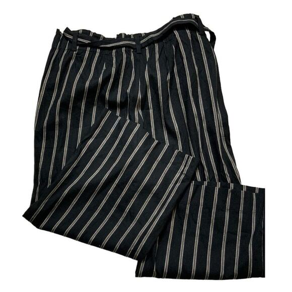J Jill Linen Trouser Pants Women L Wide Leg Elastic Waist Belted Striped Casual - Picture 4 of 10